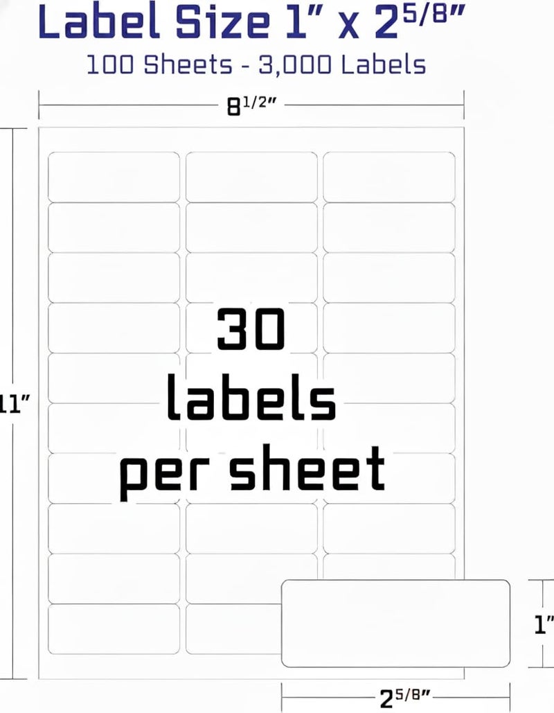 Blank Labels Easy Peeling Printable Address Shipping Labels, 2.625" x 1" | Customizable Sticker | White | 3,000 Blank Mailing and Shipping Labels | Inkjet and Laser Printer Guaranteed | Blank Labels - Image 1